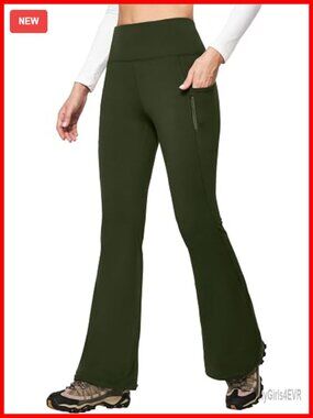 Fleece Lined Pants Water Resistant Hiking Winter Flare Leggings Pockets Bootcut
